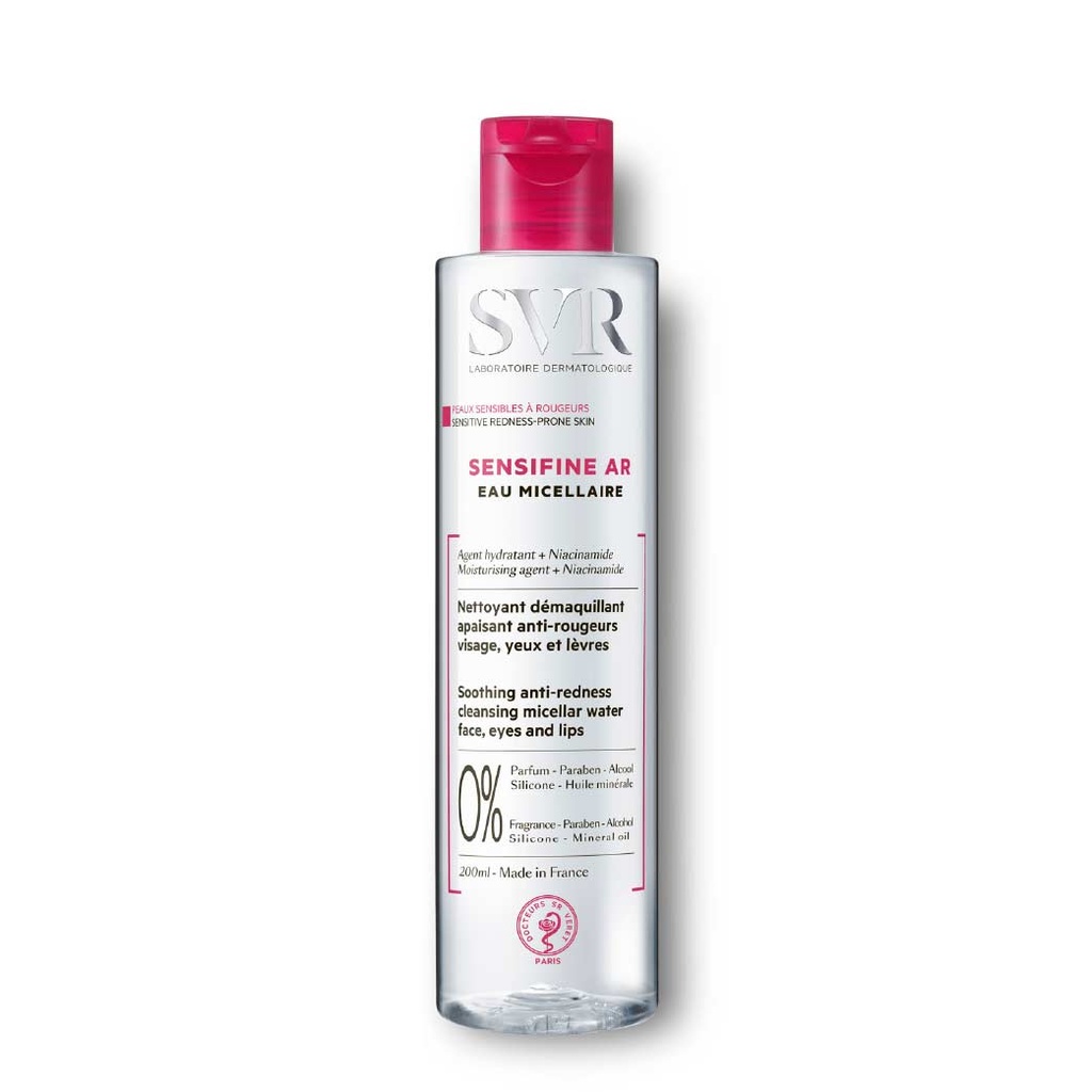 SVR Sensifine AR Eau Micellaire - Nettoyant démaquillant apaisant anti-rougeurs pour visage, yeux et lèvres - 200ml