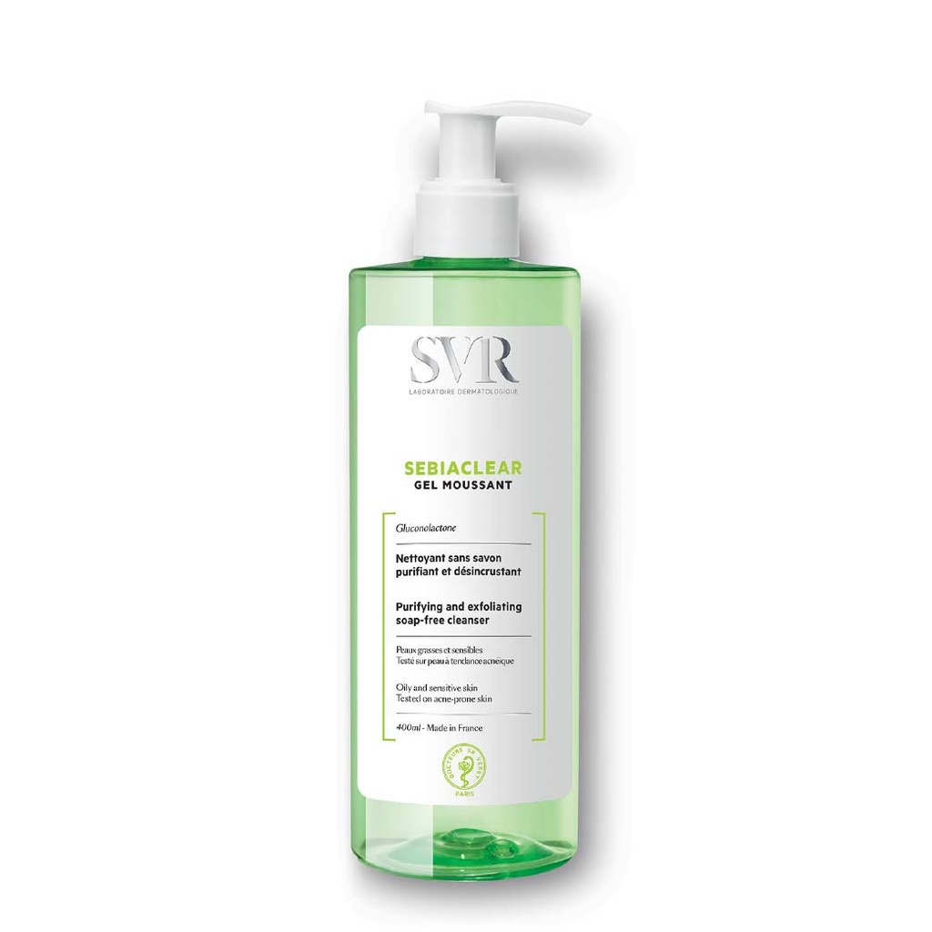 SVR Sebiaclear Gel Moussant - Nettoyant sans savon purifiant desincrustant pour peaux grasses et sensibles - 400ml