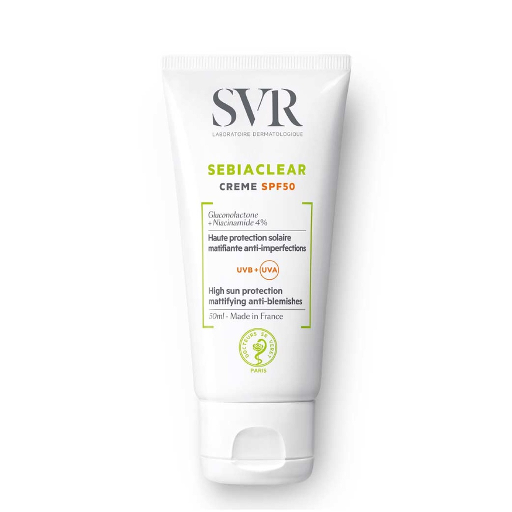 SVR Sebiaclear Crème SPF50 - Crème solaire haute protection matifiante anti-imperfections pour peaux mixtes à grasses - 50ml