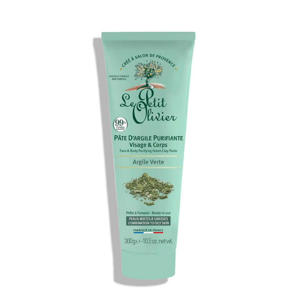 LE PETIT OLIVIER Argile Verte - Pate d'argile purifiante pour le visage et le corps, 99% d'ingrédients d'origine naturelle - 300g