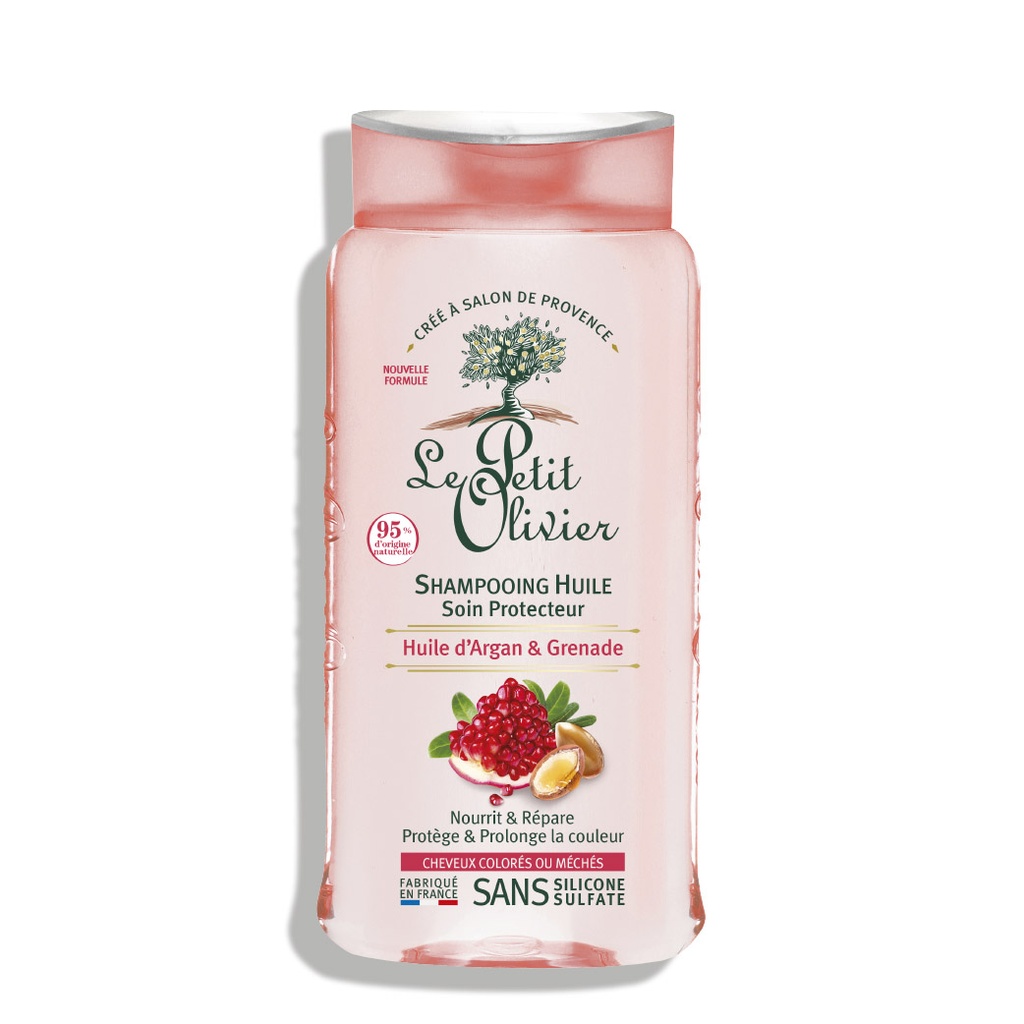 LE PETIT OLIVIER Huiles d'Argan & Grenade - Shampooing huile soin protecteur pour cheveux colorés ou méchés - 250ml