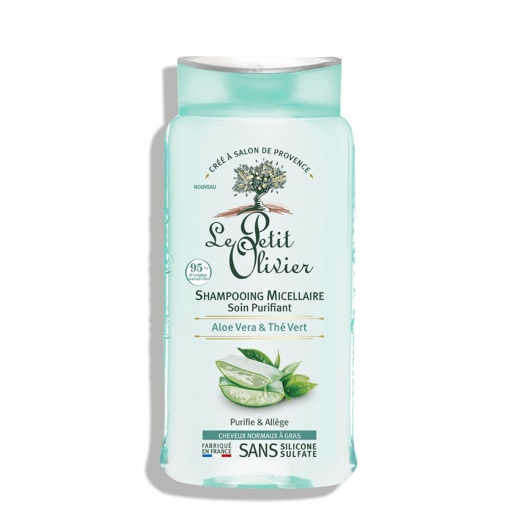 LE PETIT OLIVIER Aloe Vera & Thé Vert - Shampooing micellaire purifiant pour cheveux normaux à gras - 250ml