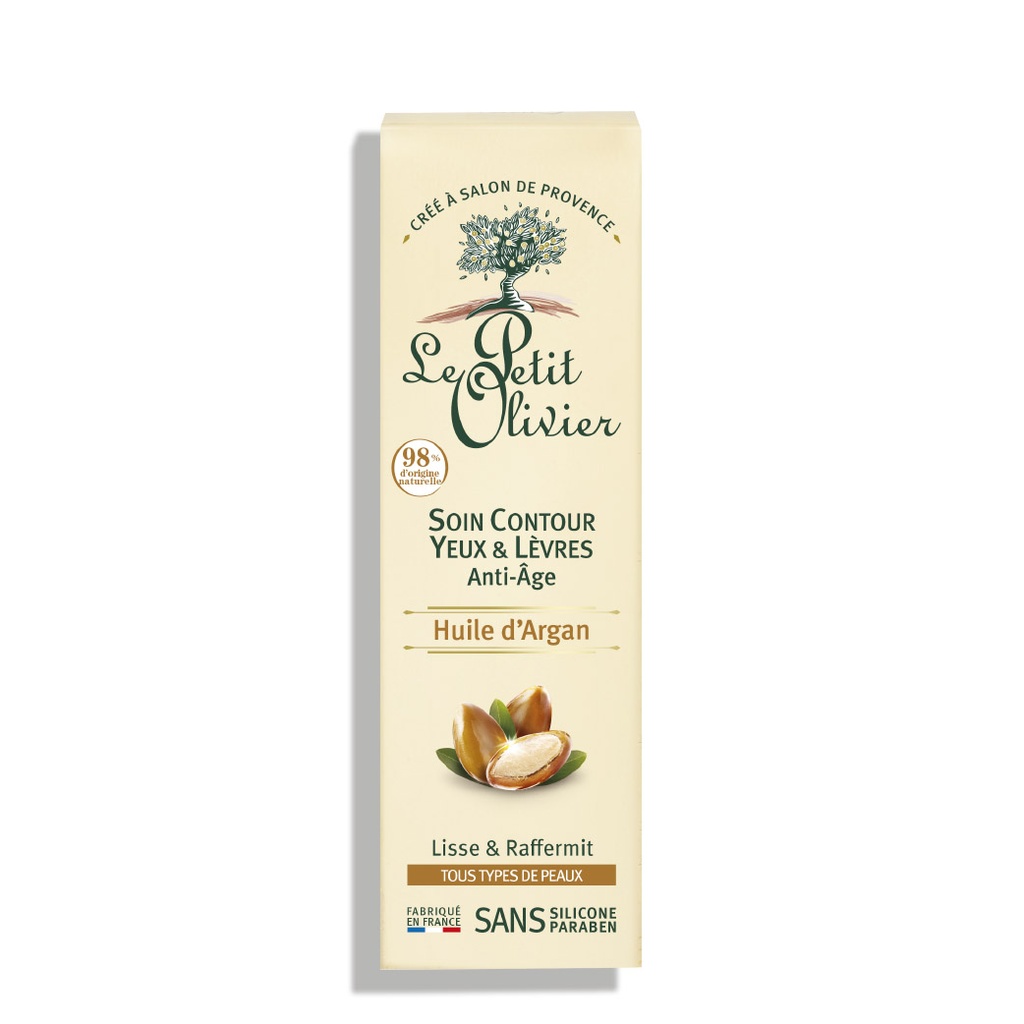 LE PETIT OLIVIER Huile d'Argan - Soin contour des yeux et des lèvres anti-âge pour tous types de peaux - 15ml