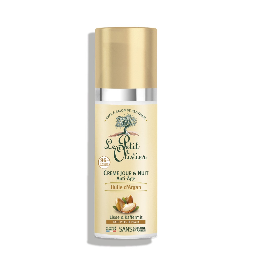 LE PETIT OLIVIER Huile d'Argan - Crème jour et nuit anti-âge lissante raffermissante pour tous types de peaux - 50ml