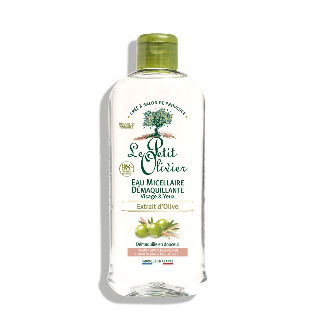 LE PETIT OLIVIER Huile d'Olive - Eau micellaire démaquillante pour le visage et les yeux, peaux normales à sèches - 400ml