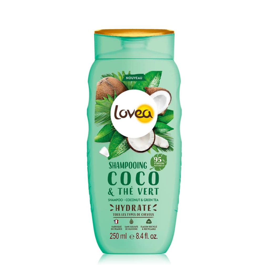 LOVEA Coco & Thé Vert  - Shampooing hydratant pour tous types de cheveux - 250ml