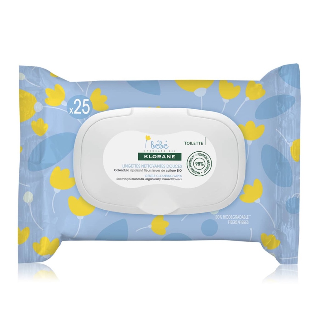 KLORANE BEBE Lingettes Nettoyantes Douces - Idéales pour la toilette de bébé