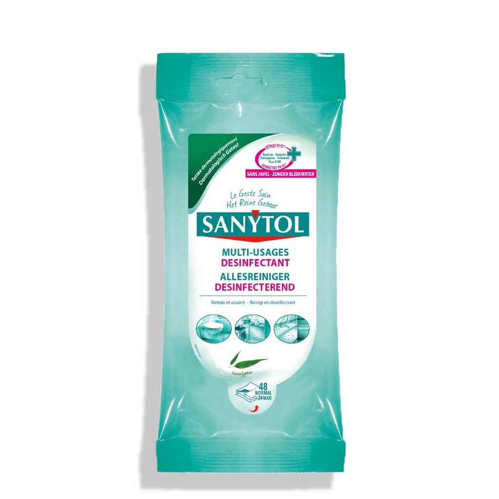 SANYTOL Le Geste Sain - Lingettes désinfectantes multi-usages - 72 unités