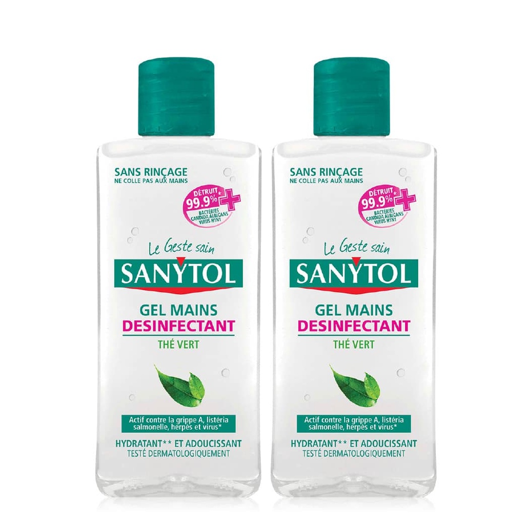 SANYTOL Gel Hydro-Alcoolique  - Hydratant et adoucissant - 2x75 ml