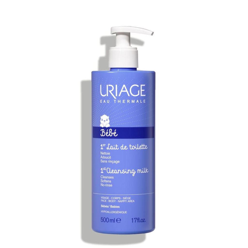 URIAGE 1er Lait de Toilette - Nettoyant sans rinçage pour bébé, visage, corps et siège - 500ml