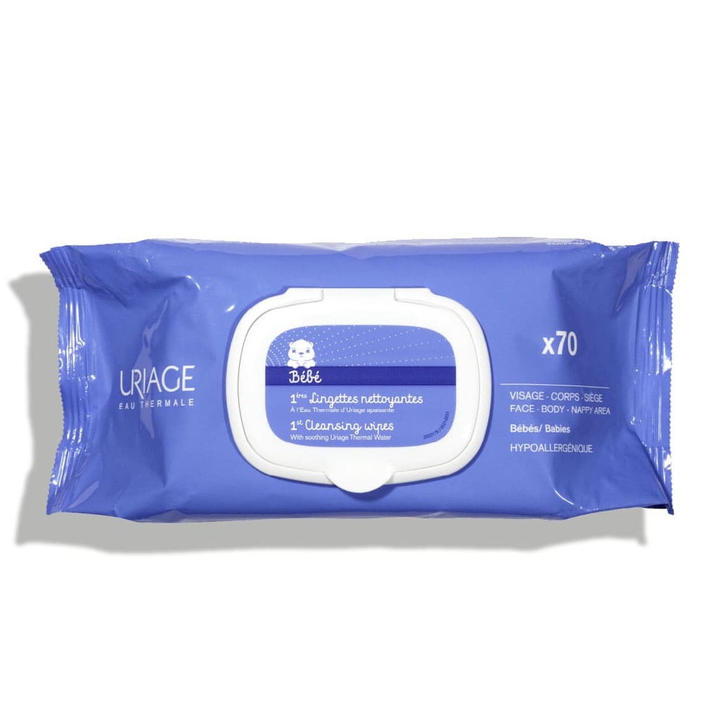 URIAGE 1ères Lingettes Nettoyantes - Pour le visage, le corps et le siège de bébé - 70 unités