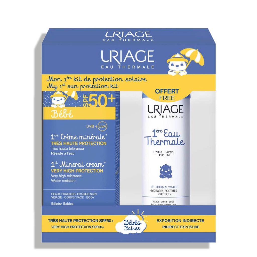 URIAGE Crème Solaire SPF50+ + Brumisateur Offert - Crème minérale solaire très haute protection pour le visage et le corps de bébé - 50ml