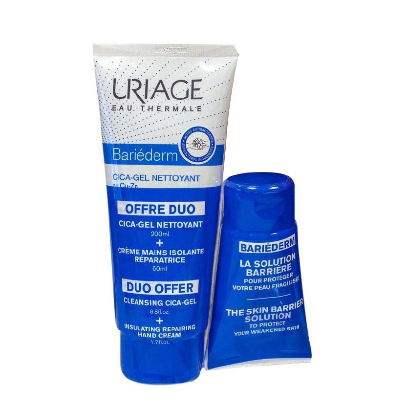 URIAGE Bariéderm Cica-Gel - Gel nettoyant pour peuax fragilisées 200ml + Crème mains isolante réparatrice 50ml