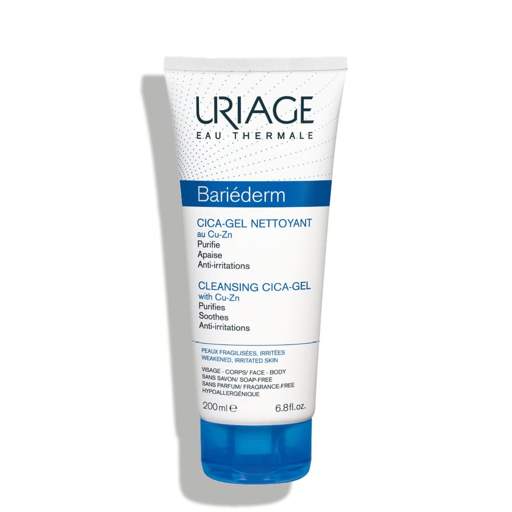 URIAGE Bariéderm Cica-Gel - Nettoyant pour peaux fragilisés et irritées, pour le visage et le corps - 200ml