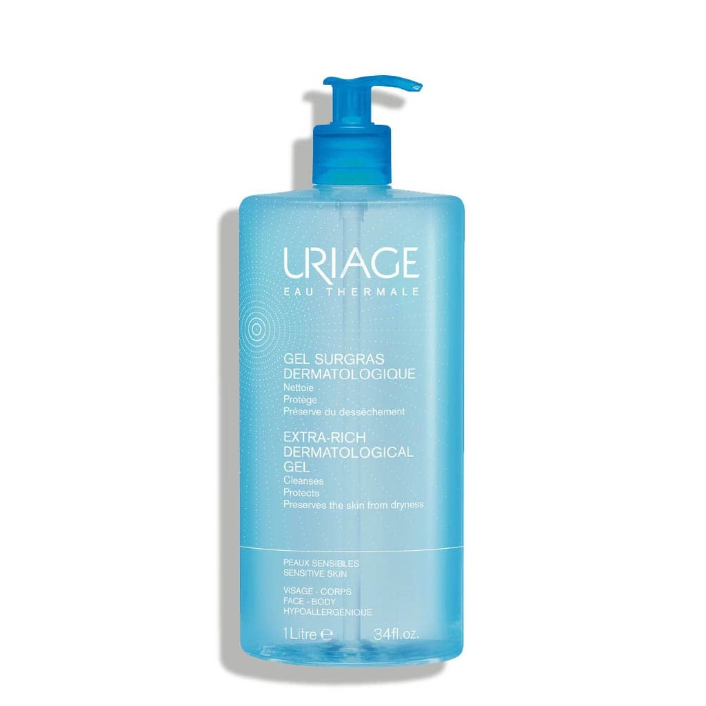 URIAGE Gel Surgras Dermatologique - Nettoyant protecteur, anti-dessèchement pour peaux sensibles du visage et du corps
