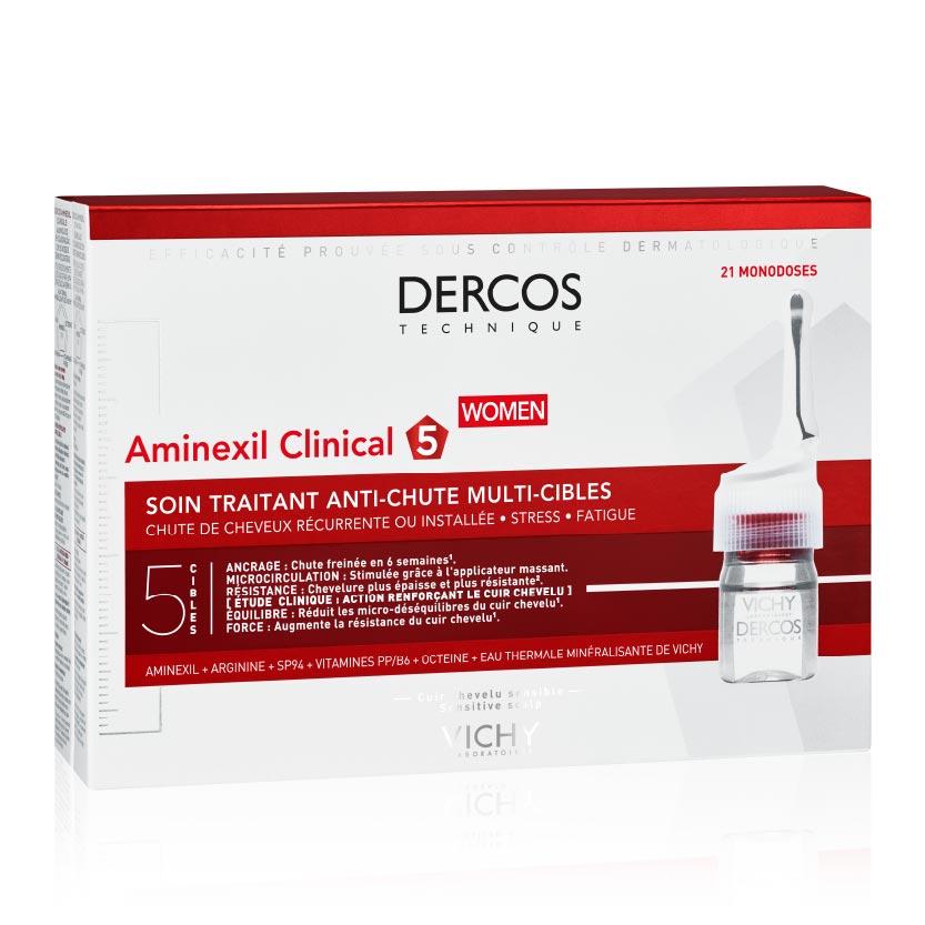DERCOS Aminexil Clinical 5 - Soin traitant anti-chute multi-cibles pour femme - 21 monodoses de 6ml