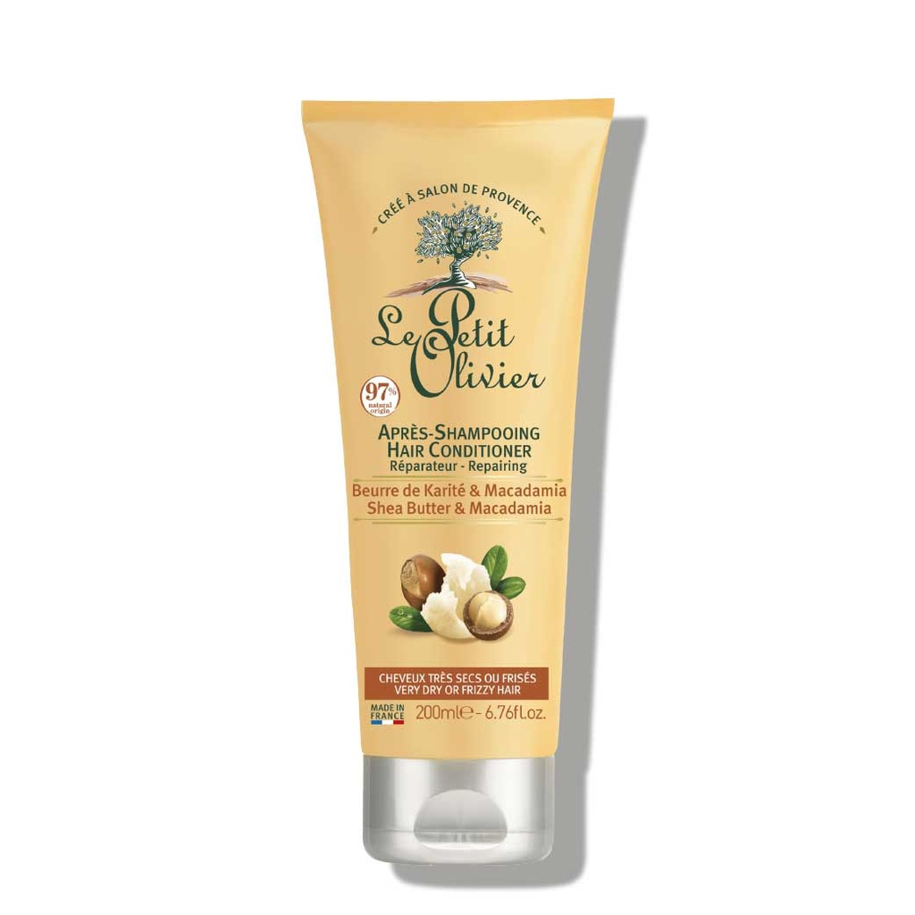 LE PETIT OLIVIER Beurre de Karité & Macadamia - Après-shampooing soin réparateur pour cheveux très secs ou frisés - 200ml