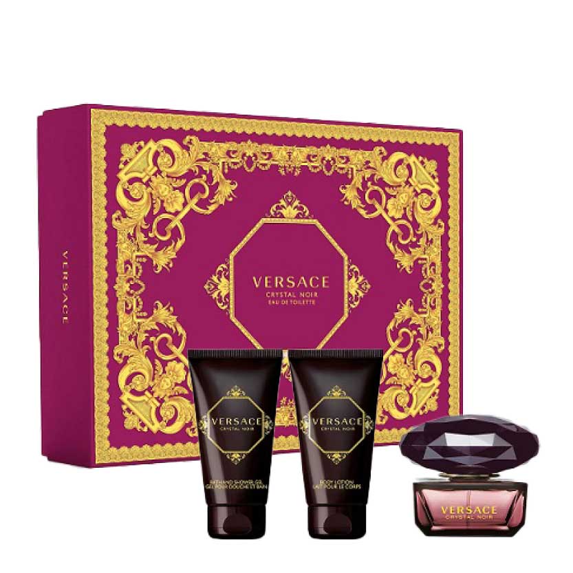 VERSACE Crystal Noir - Coffret eau de toilette pour femme 50ml + Lait corps 50ml + Gel douche 50ml offerts