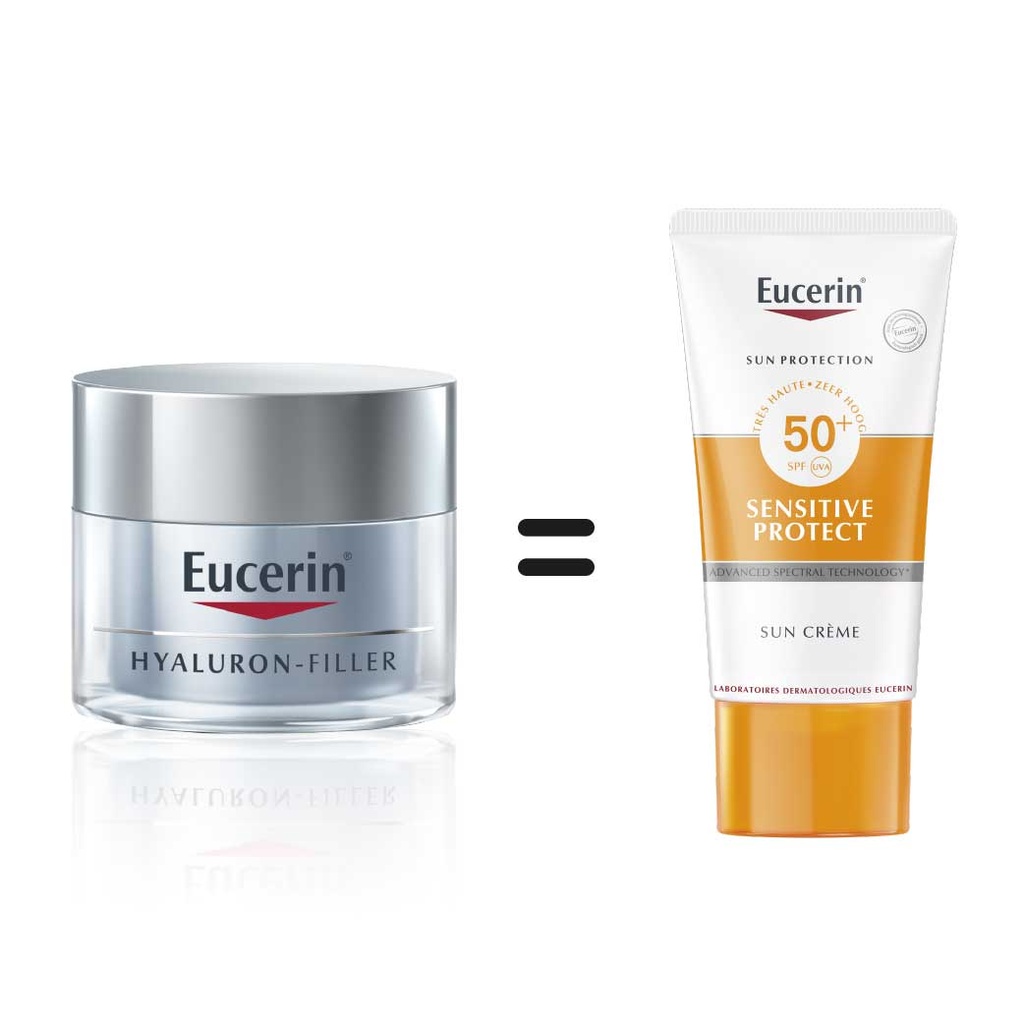 EUCERIN Hyaluron Filler + 3x Effect - Soin de nuit anti-âge anti-rides 50ml + Sensitive protect crème SPF50+ - 50ml offerte