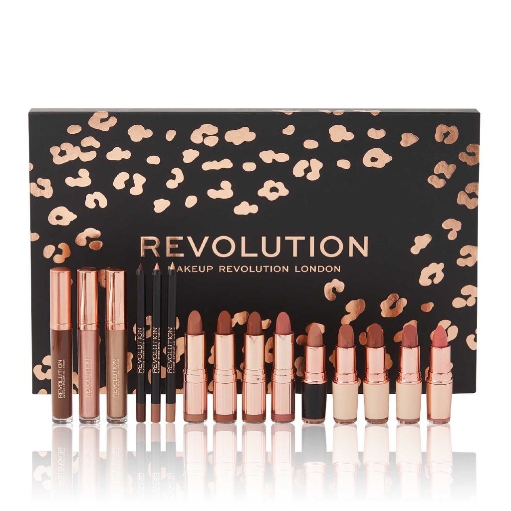 REVOLUTION Lip Revolution Nude - Coffret rouges à lèvres x9 + Crayon à lèvres et rouge à lèvres liquide x3