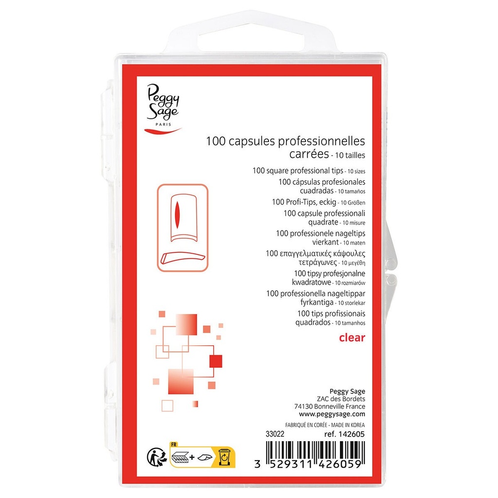 PEGGY SAGE Capsules professionnelles transparentes 10 tailles - 100 unités