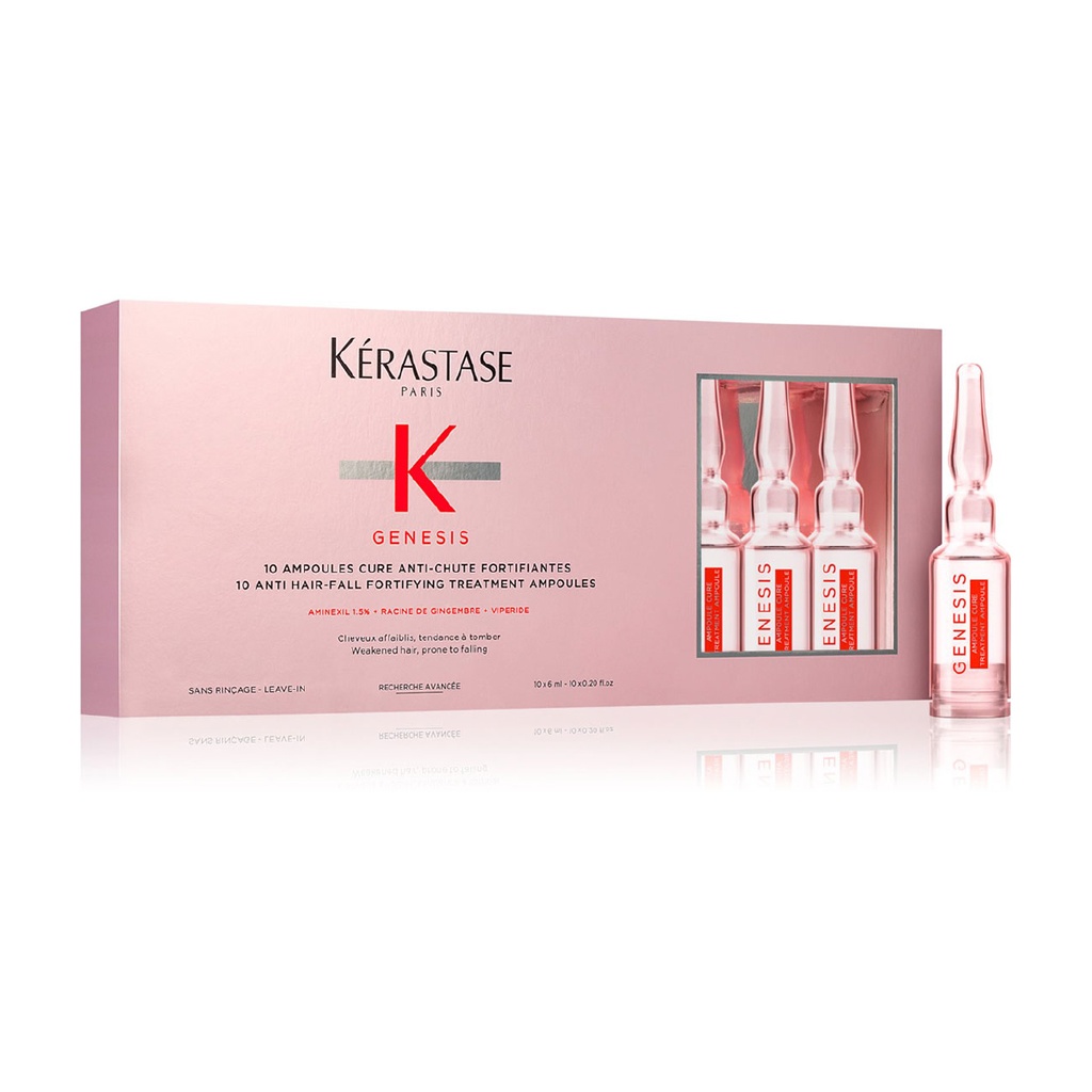 KERASTASE Genesis Ampoules Cure Anti-Chutes Fortifiantes - Soin intense densité capillaire pour cheveux affaiblis ayant tendance à tomber - 10x6ml