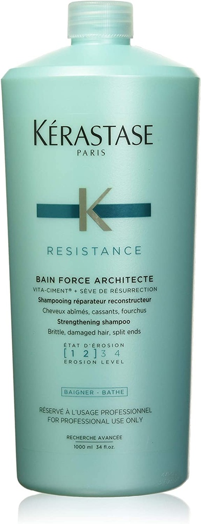 KERASTASE Résistance Bain Force Architecte - Shampooing réparateur reconstructeur pour cheveux abîmés, cassants et fourchus
