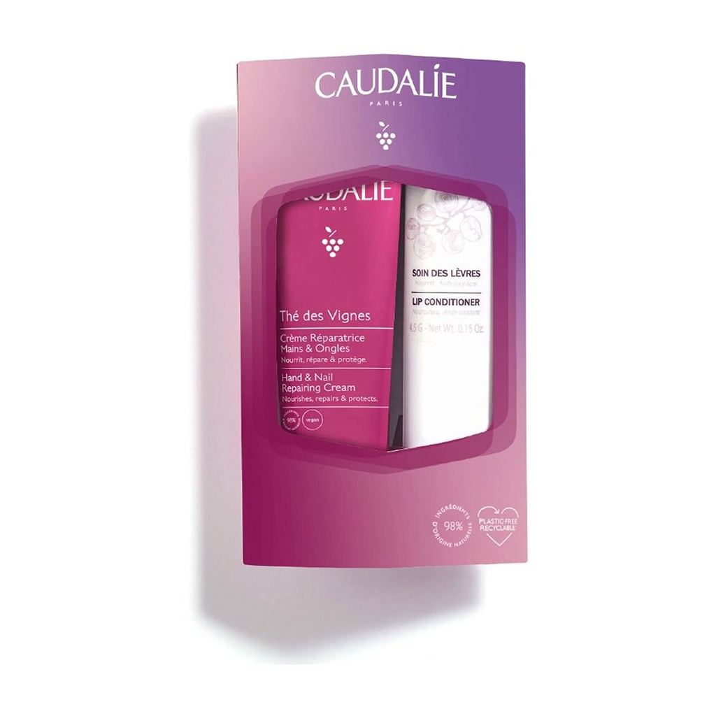 CAUDALIE Thé des Vignes - Duo Crème réparatrice mains et ongles 30ml + Soin des lèvres 4.5g - Édition 2024