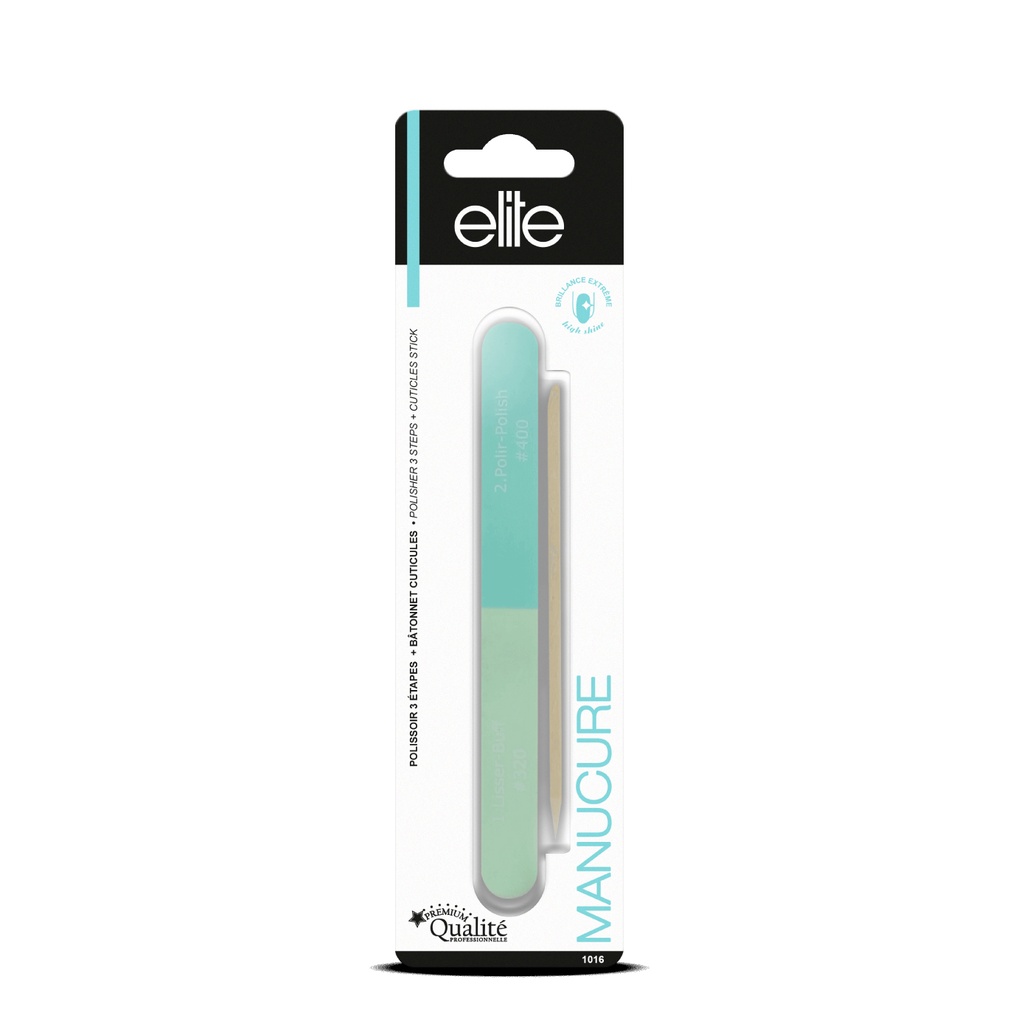 ELITE Accessoires Manucure - Polissoir 3 étapes + bâtonnet cuticules