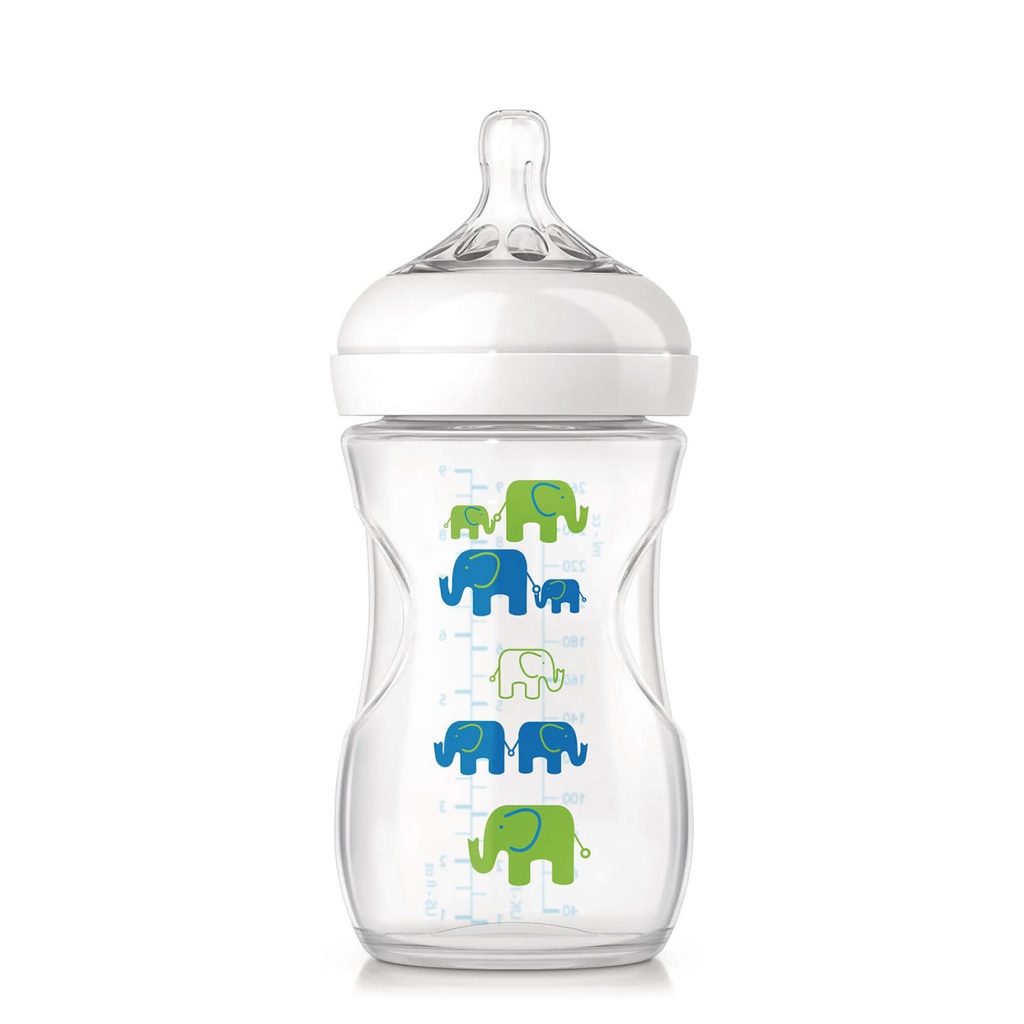 AVENT Natural - Biberon tétine forme sein maternel débit lent 1 mois et + 260ml Bleu