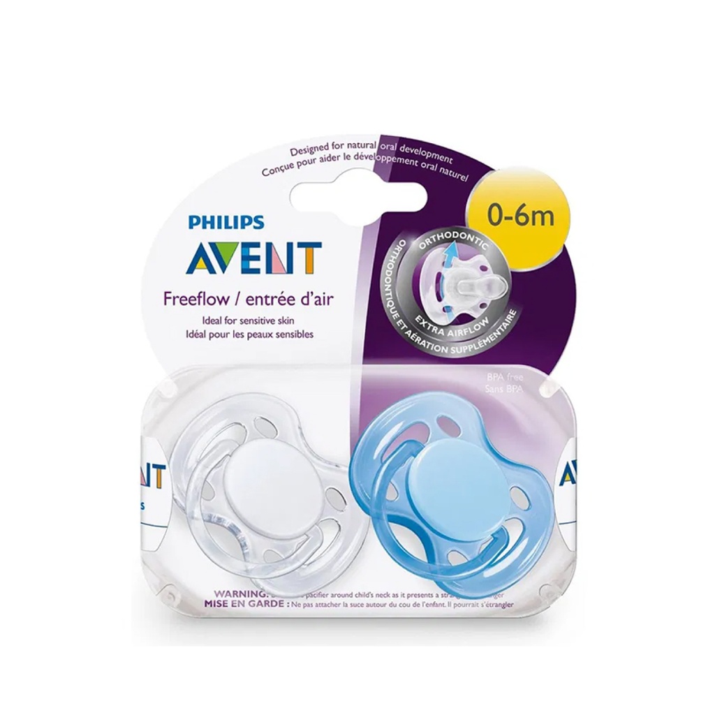 AVENT FreeFlow - Lot de 2 sucettes avec entrée d'air peaux sensibles 0 à 6 mois