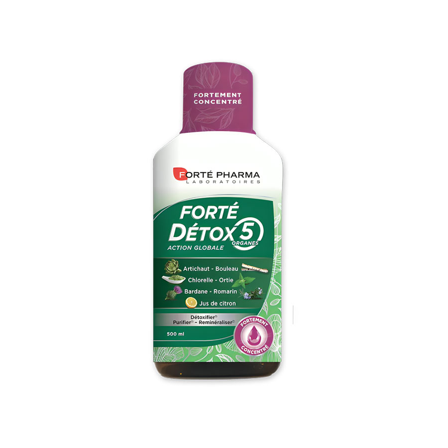 FORTE PHARMA Forté Detox 5 Organes - Solution détoxifiante purifiante à base de 5 plantes sans sucre ajouté - 500ml
