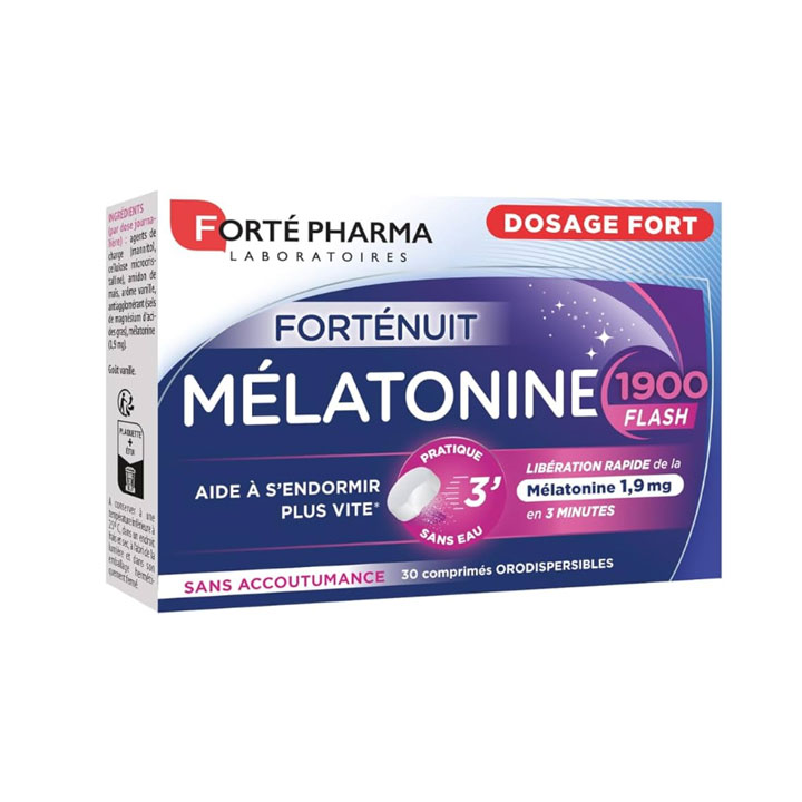 FORTE PHARMA Forténuit Mélatonine 1900 - Complément alimentaire mélatonine dosage fort 1.9mg action rapide sans accoutumance - 30 comprimés