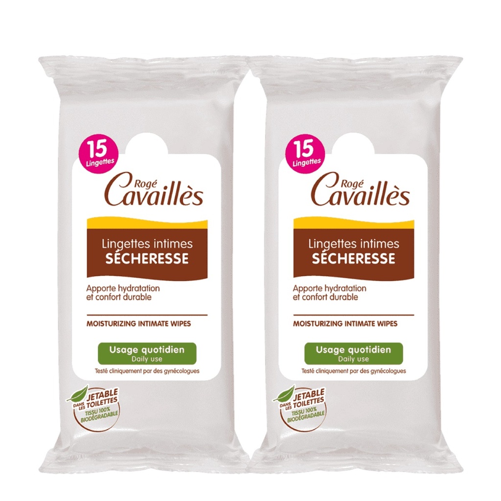ROGÉ CAVAILLES Sécheresse  - Lingettes intimes usage quotidien - Lot de 2