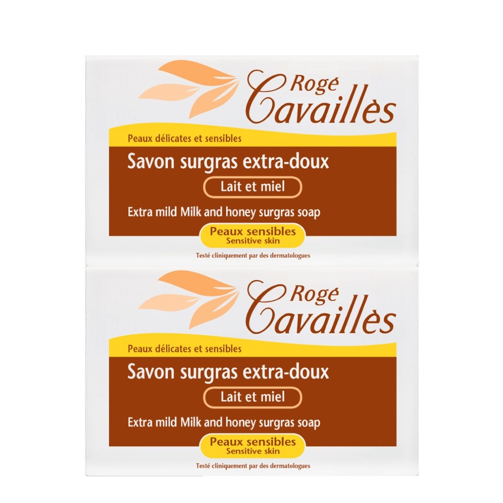 ROGÉ CAVAILLES Savon Surgras Extra-Doux - Lait et miel peaux sensibles - Lot de 2