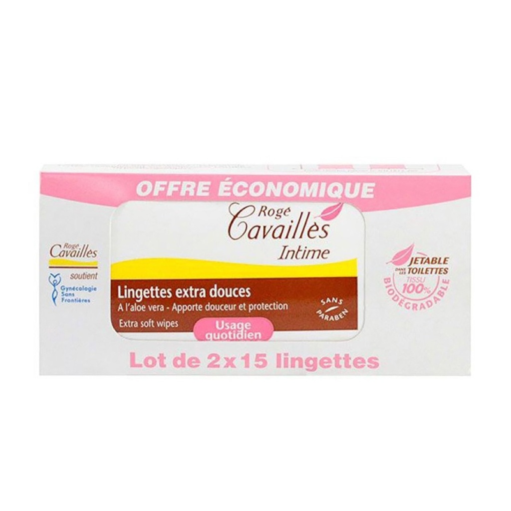 ROGÉ CAVAILLES Extra-Douces - Lingettes intimes usage quotidien - Lot de 2