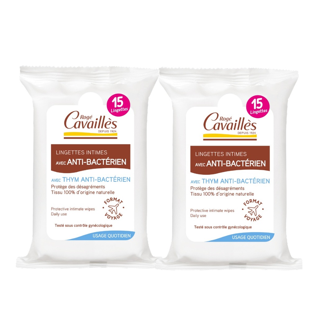 ROGÉ CAVAILLES Anti-Bactérien  - Lingettes intimes usage quotidien - Lot de 3