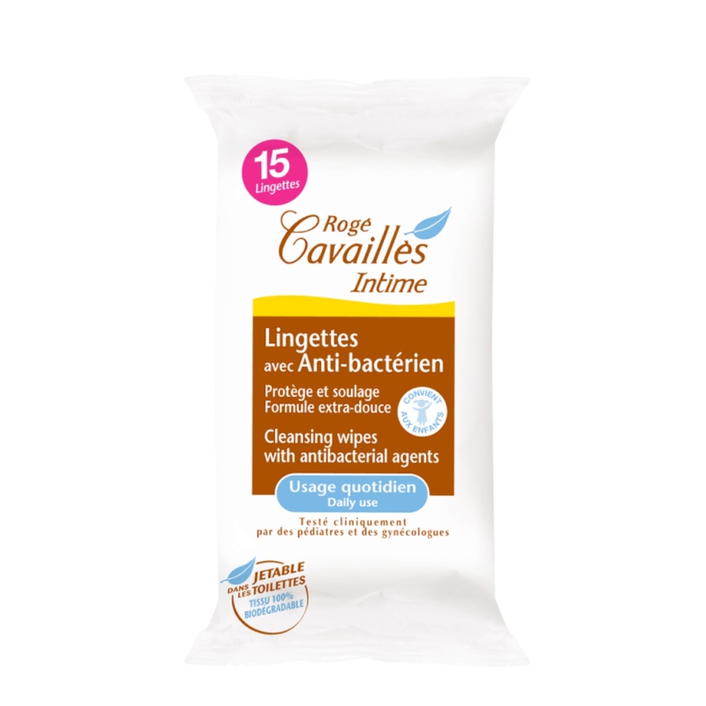 ROGÉ CAVAILLES Anti-Bactérien  - Lingettes intimes usage Quotidien