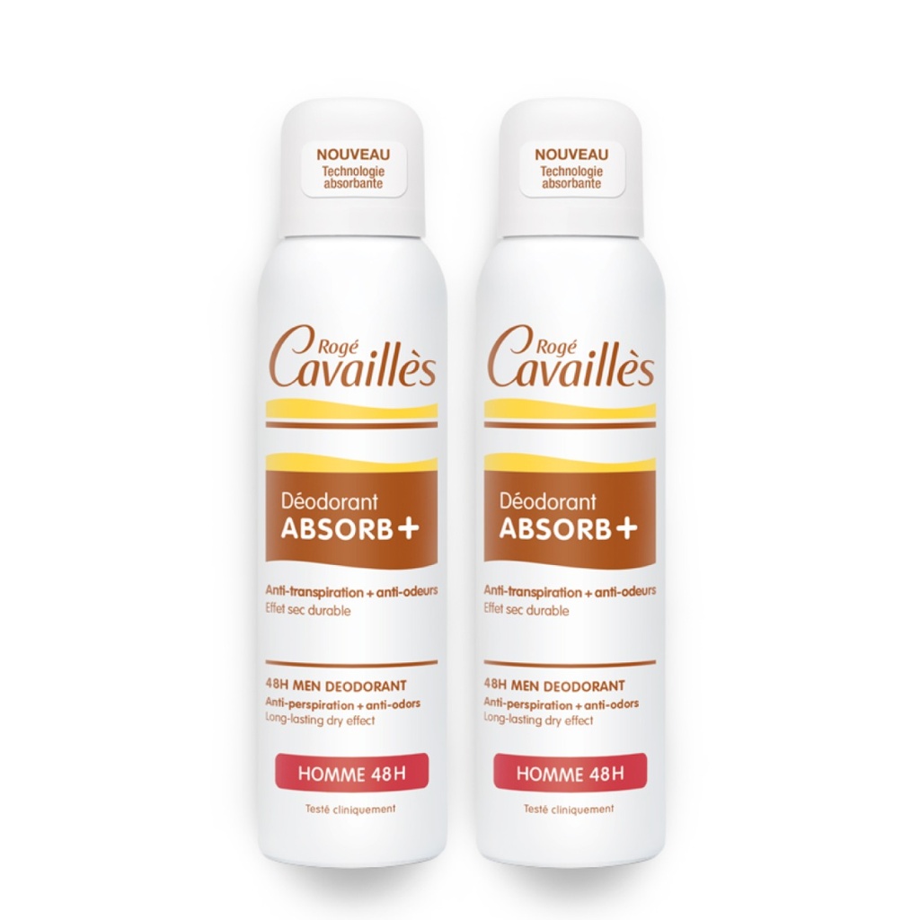 ROGÉ CAVAILLES Absorb + - Déodorant spray Homme 48h - Lot de 2