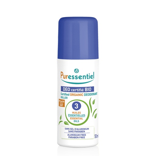 [PRSD49.DRA050] PURESSENTIEL Déo Certifié Bio - Déodorant roller efficacité 24h sans sel d'aluminium - 50ml