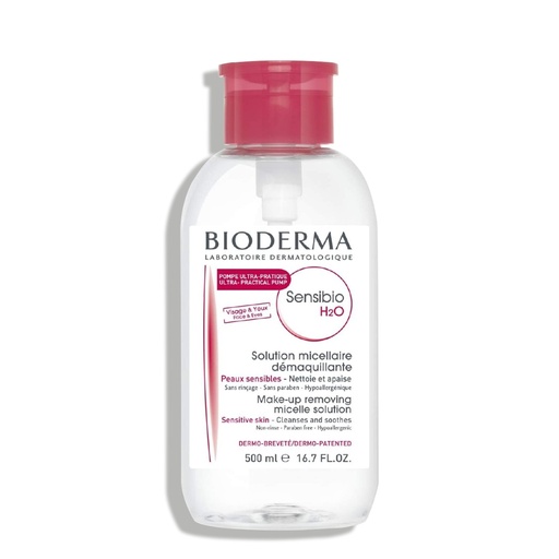 [BDRP30.SLM500] BIODERMA Sensibio H2O - Solution micellaire démaquillante pour peaux sensibles pompe inversée - 500ml