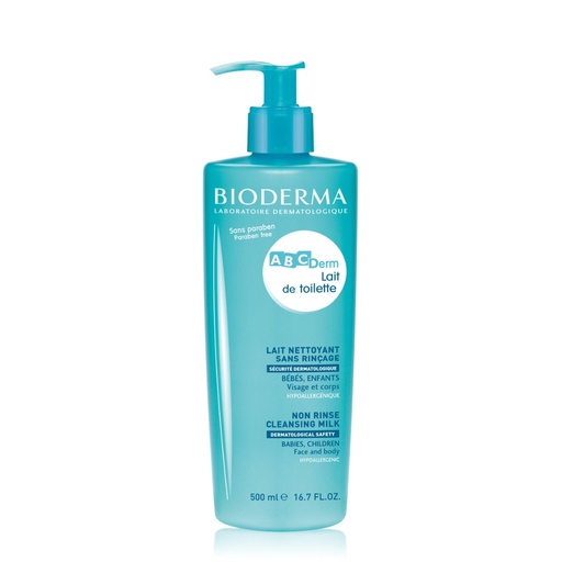 [BDRP22.LNR500] BIODERMA ABCDerm Lait de Toilette - Lait nettoyant sans rinçage visage et corps pour bébés et enfants - 500ml