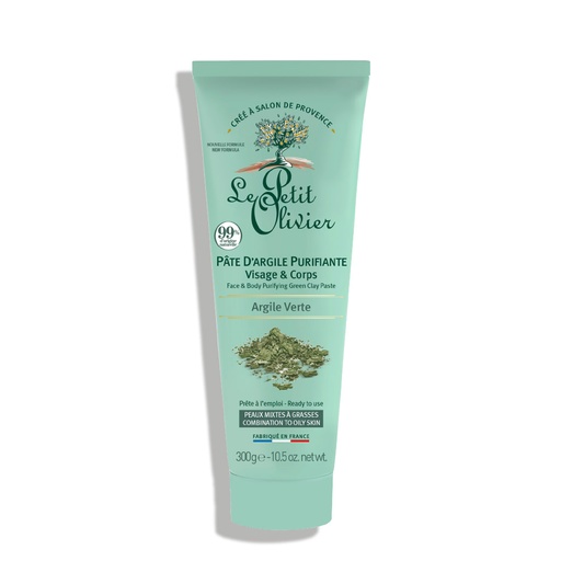 [LPOY63.PVC300] LE PETIT OLIVIER Argile Verte - Pate d'argile purifiante pour le visage et le corps, 99% d'ingrédients d'origine naturelle - 300g