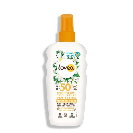 [LOVY75.STH050] LOVEA Monoï de Tahiti  - Spray solaire hydratant très haute protection SPF50 pour le visage et le corps, résistant à l'eau - 150ml