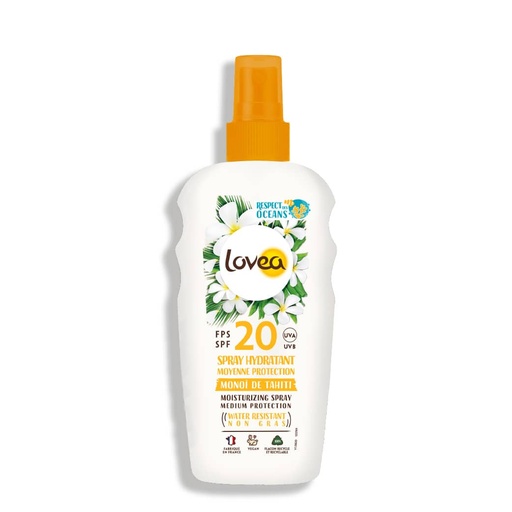 [LOVY75.STH020] LOVEA Monoï de Tahiti  - Spray solaire hydratant protection moyenne SPF20 pour le visage et le corps, résistant à l'eau - 150ml