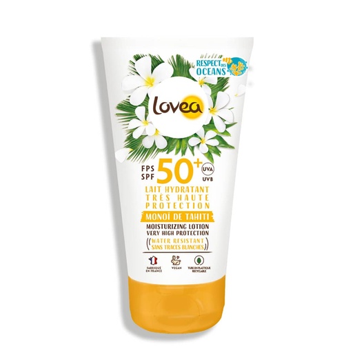[LOVY75.LHT150] LOVEA Monoï de Tahiti  - Lait hydratant très haute protection SPF50+ pour le visage et le corps, résistant à l'eau  - 150ml