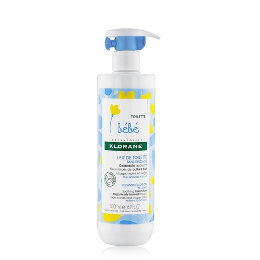 [KLBR27.IBP500] KLORANE BEBE Lait de Toilette - Idéal pour le visage, les mains et le siège de bébé, peaux normales à sèches  - 500ml