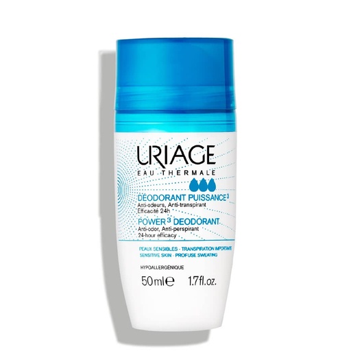 [URG11A.DER050] URIAGE Déodorant Puissance 3 - Déodorant roll-on anti-odeurs anti-transpirant efficacité 24h pour peaux sensibles - 50ml