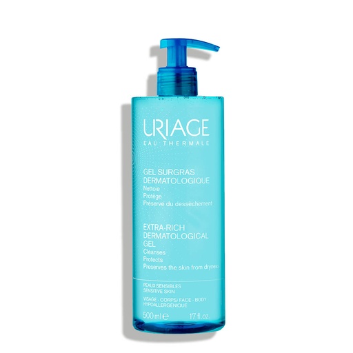 URIAGE Gel Surgras Dermatologique - Nettoyant protecteur, anti-dessèchement pour peaux sensibles du visage et du corps
