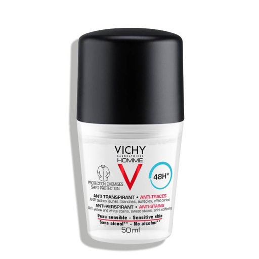 [VCH47C.HDT050] VICHY HOMME Déodorant Anti-transpirant anti-taches - Déodorant anti-taches jaunes et blanches, anti-auréoles - 50ml